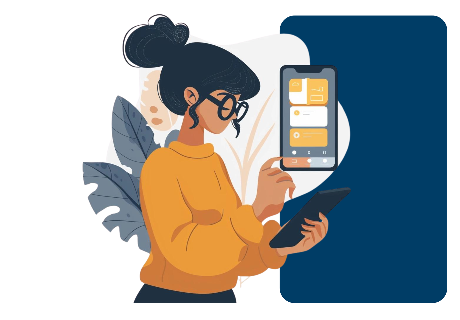 Illustration d'une jeune fille sur une application mobile de productivité