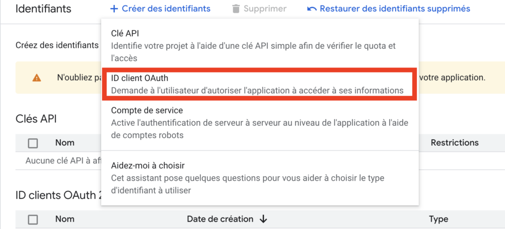 ID client OAuth Google Cloud